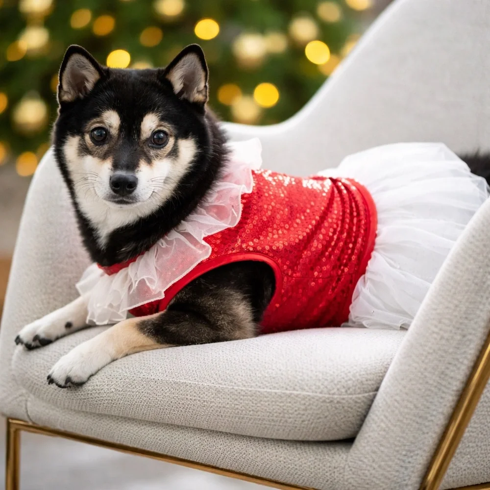 FRISCO XL Red Sequin Tulle Dog Dress Christmas Valentine Holiday Costume NWT